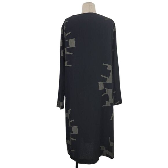 UZI NYC‎ Button Front Dress One Size Black Sun Long Sleeve Minimalist Lagenlook - Picture 3 of 7